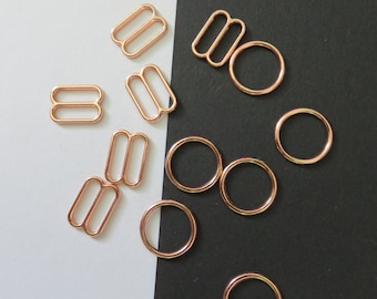 50pcs-1/2"(12mm) Rose Gold Metal Rings and Sliders,Bra Strap Adjuster,Making,Lingerie Sewing,Swimwear,Nickel Free,Metal,Slides,Swimsuit,Tops