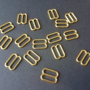 50pcs-3/8"(10mm) Gold Sliders,Bra Strap Adjuster,Making,Lingerie Sewing,Swimwear,Hardware,Buckle,Metal,Slides,Swimsuit,Bikini,Corset,Supply