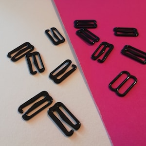 50 piezas de ganchos G negros de 5/8" (15 mm), ajustador de correa de sujetador, confección, costura de lencería, trajes de baño, sin níquel, hebilla, metal, cisne, traje de baño, bikini, corsé