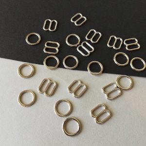 3/8&quot;(10mm)-Silver Rings and Sliders,Bra Strap Adjuster,Making,Lingerie Sewing,Swimwear,Nickel Free,Buckle,Metal,Slides,Swimsuit,Tops,Bikini