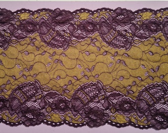 1 yard/meter - 8.267"/21 cm Beige with Purple 1 way stretch Lace,SingleScallop Galloon Stretch Lace Bra Making Lingerie Elastic Lace