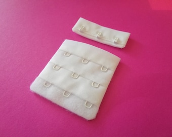 White 3 Hook and Eye Bra Closures 2.24" x 2.05" for Bra Making Bramaking and Lingerie Sewing Heat Sealed By the Set or By The Dozen