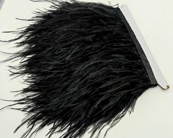 Ostrich Feather Fringe-6"(15cm)-Black Feather-Tassels Plume with Satin Ribbon,Real Feathers for Sewing,Jewelry,Costumes,Millinery,Decoration