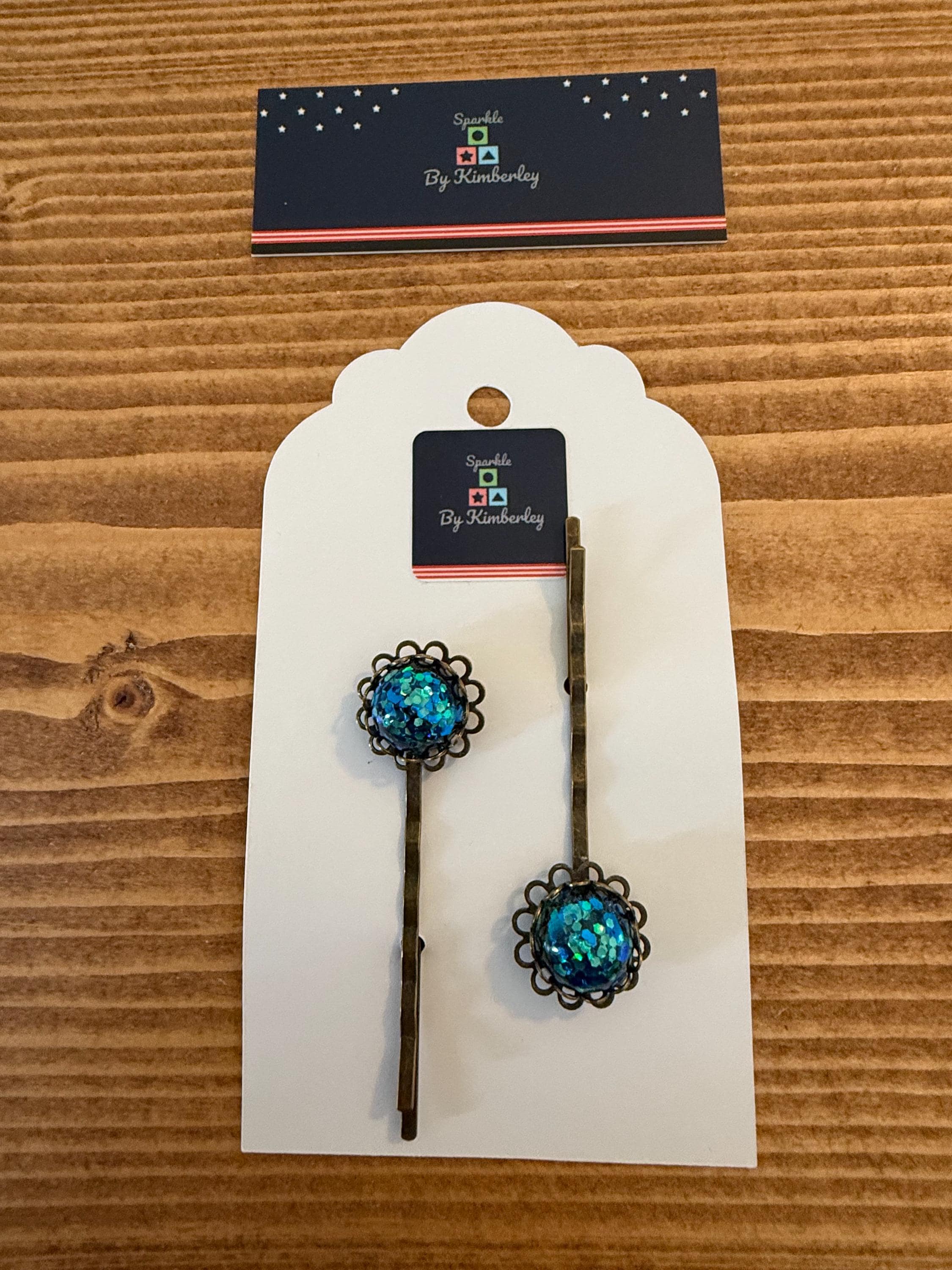 Turquoise and blue glitter Hair Grips, Handmade Resin Bobby Pins, Antique Bronze Vintage Hair Accessories, Hair Clips, Gift for
