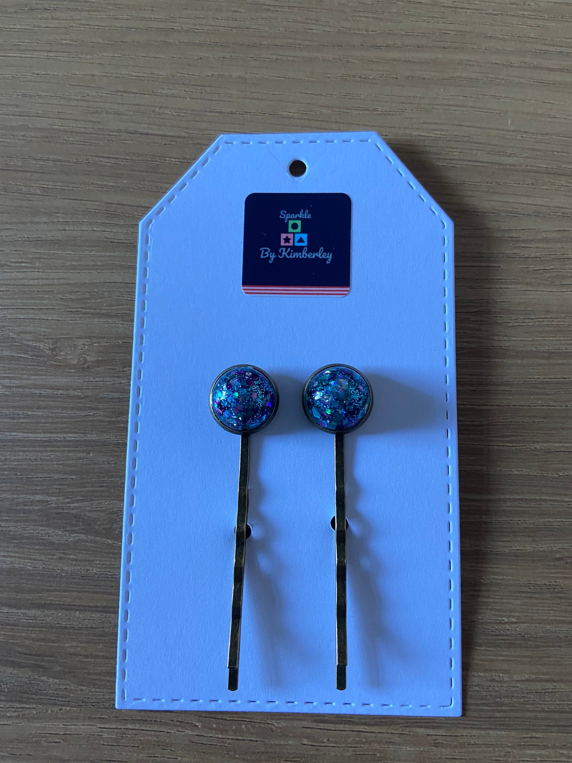 Blue and purple sparkle hair grips