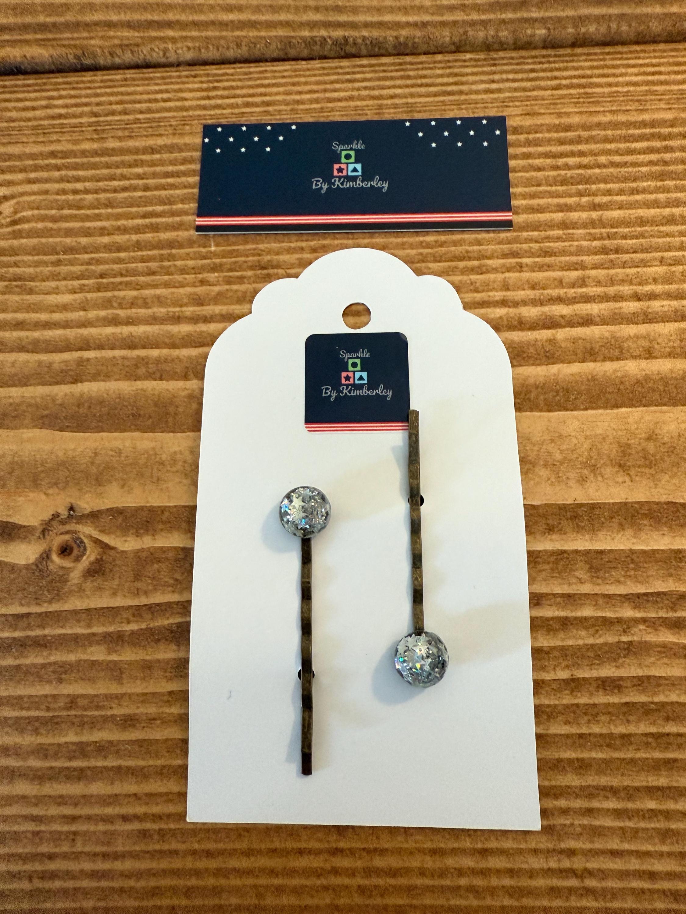 Silver star glitter Hair Grips, Handmade Resin Bobby Pins, Antique Bronze Vintage Hair Accessories, Hair Clips, Gift for