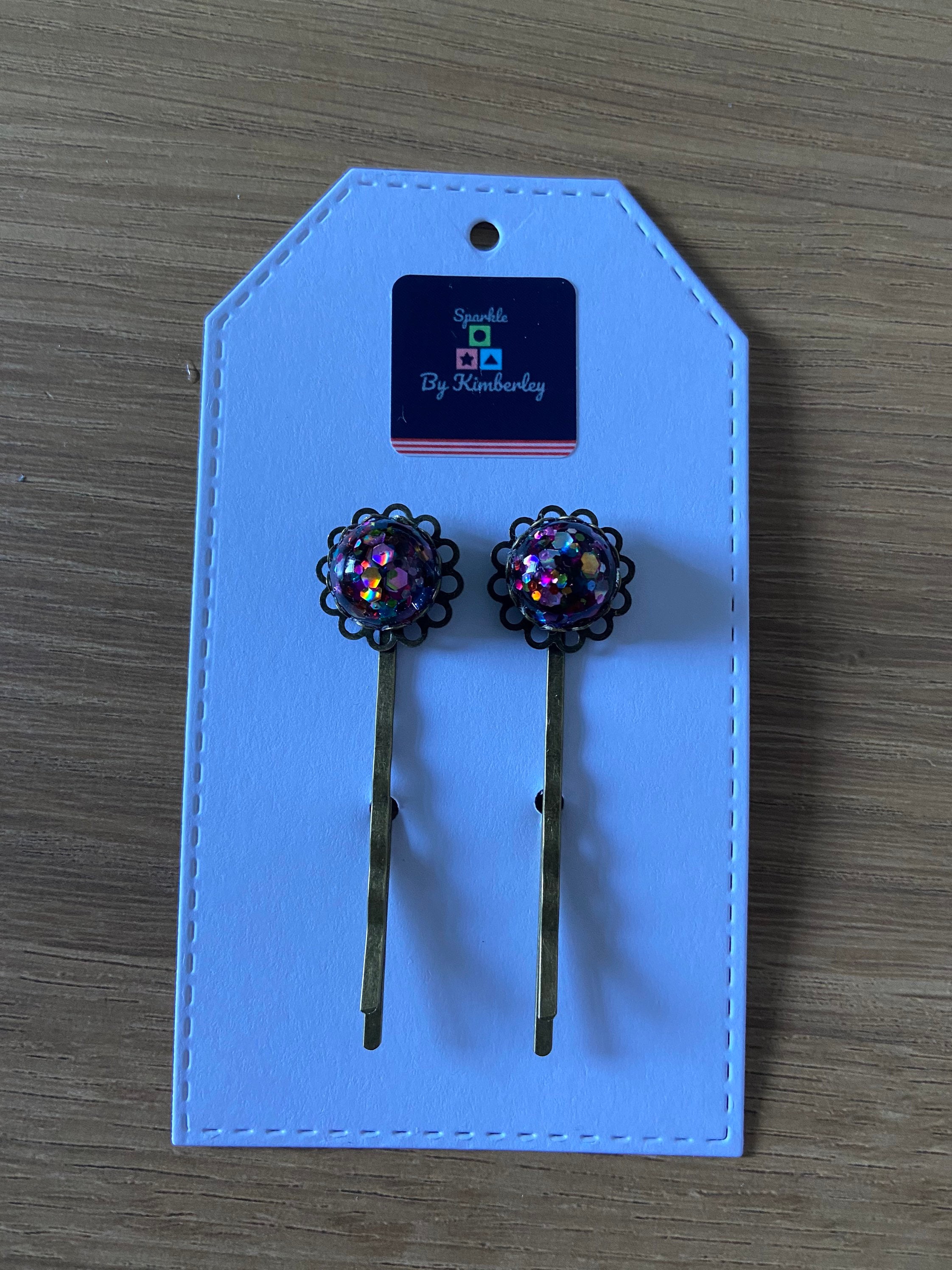 Rainbow glitter sparkle hair grips