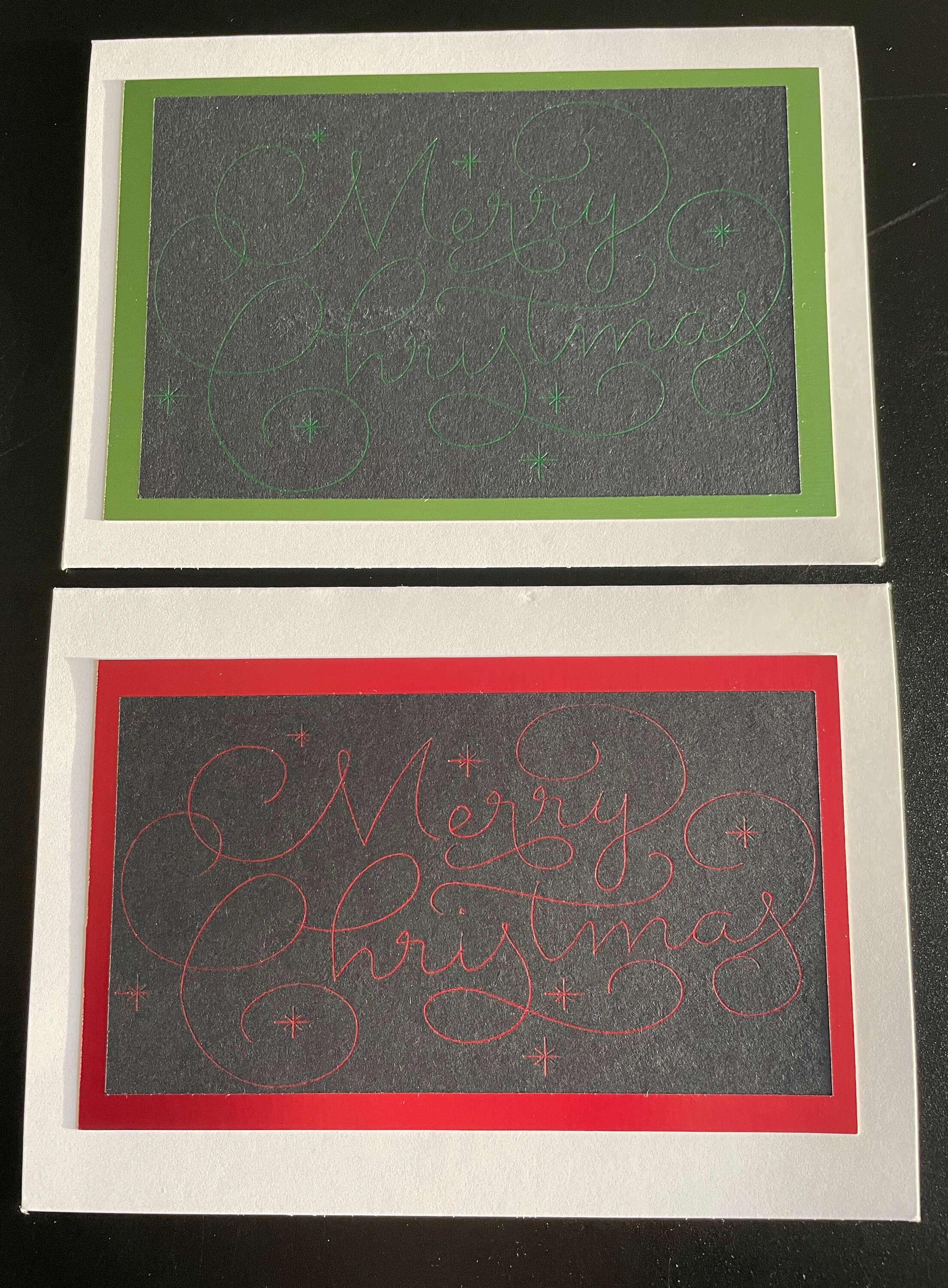 Merry Christmas Red and Green foil cards // Christmas cards