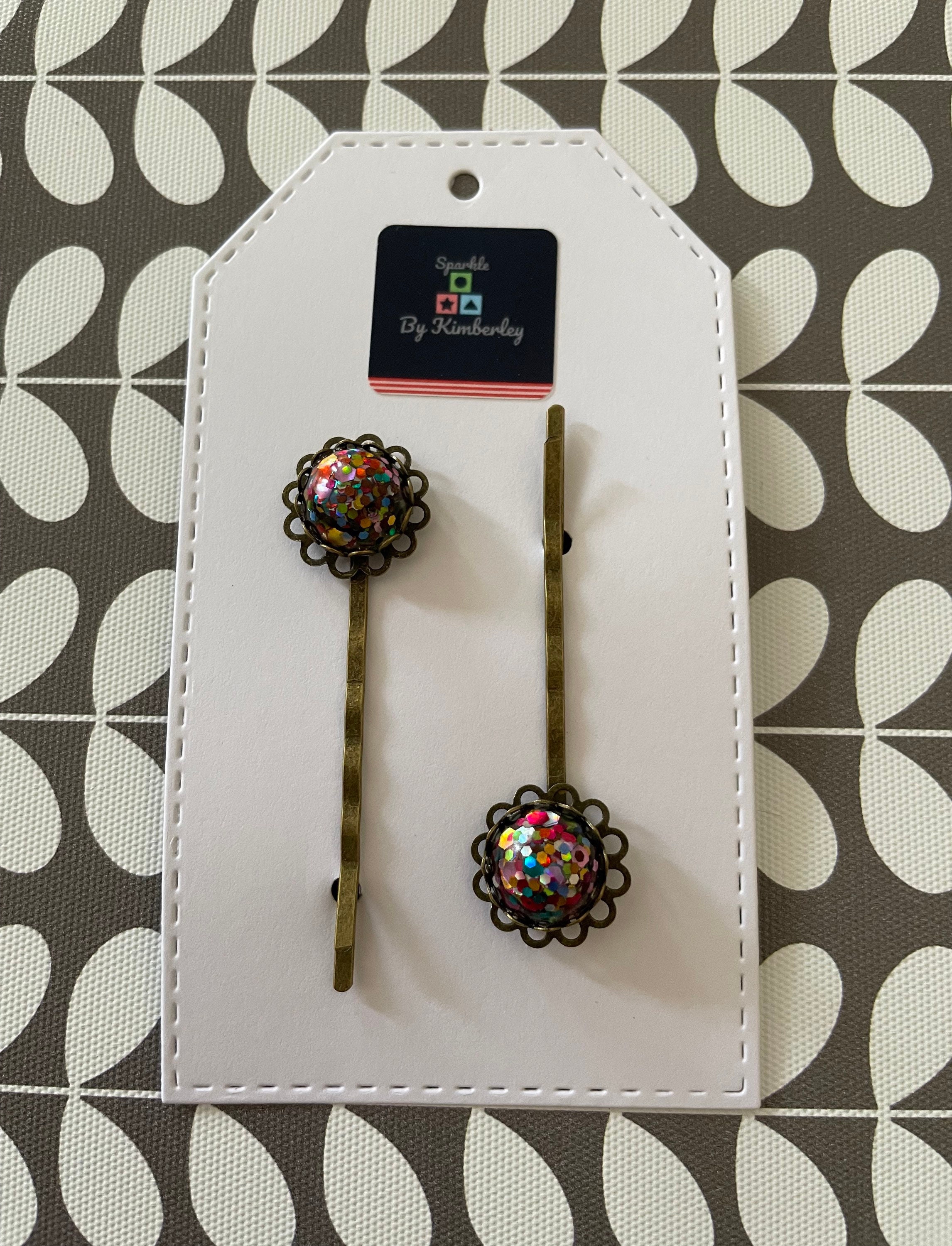 Sparkle rainbow glitter resin hair grips // Sparkly Hair // Gifts for Her // Hair Pins // Glitter Bobby Pins // Glitter Pins // Accessories