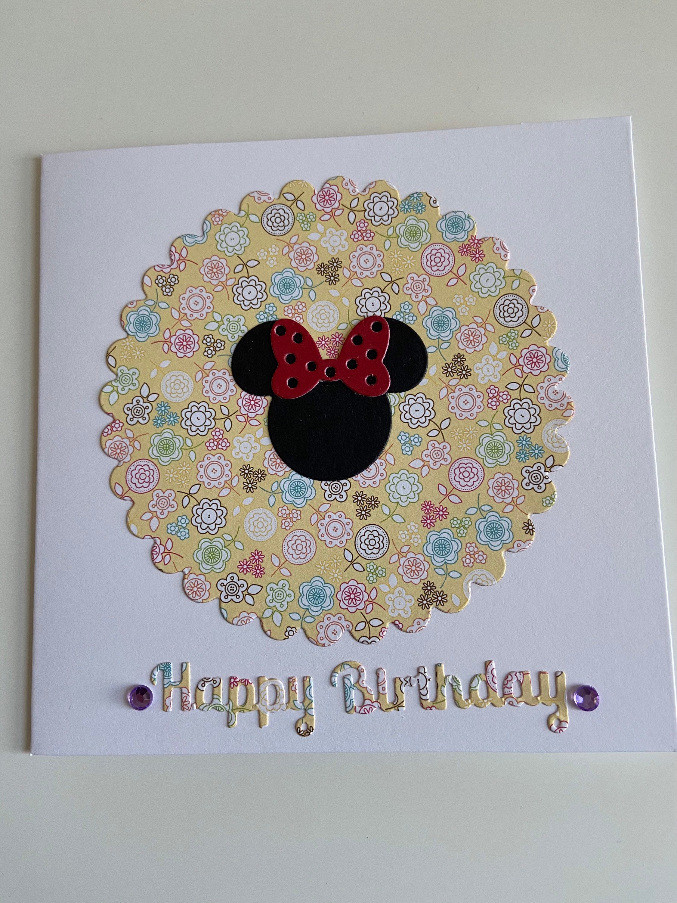 Minnie inspired yellow Flowery Birthday card