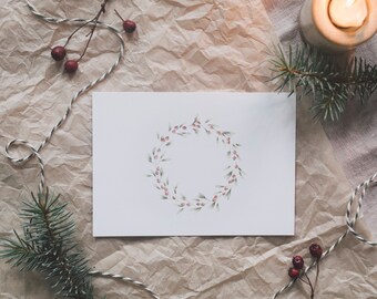 Postcard Christmas wreath, Advent, Winter Christmas, Greeting card
