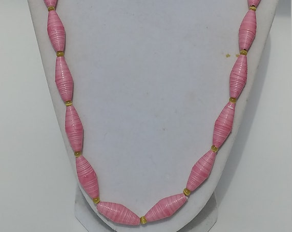 Pink Paper Bead Necklace