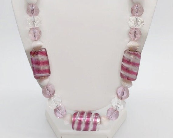 N-1626 Pink and white glass beaded Necklece