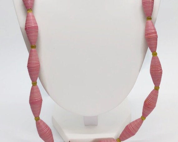 N-1577 Pink paper bead necklace