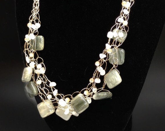 N-1649 Crochet Wire Necklace with Stone