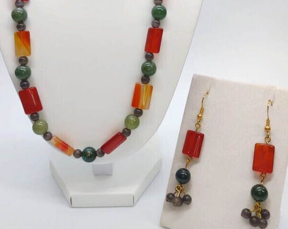 Handcrafted beaded necklace and earring set