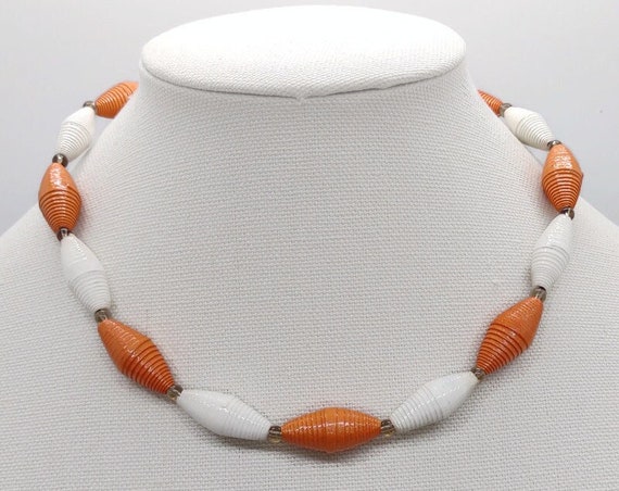 N-1657 Orange Paper Bead Necklace