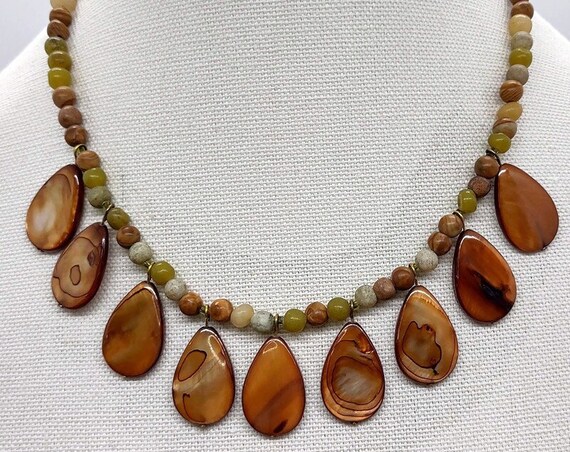 N-1615 Handcrafted Stone and Shell Necklace