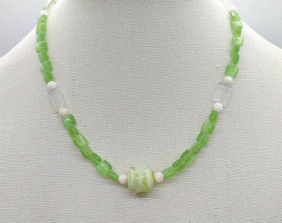 N-1627 Apple Green Beaded Necklace