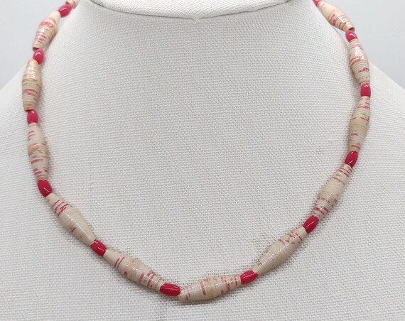 N-1522 Pink Paper Bead Necklace