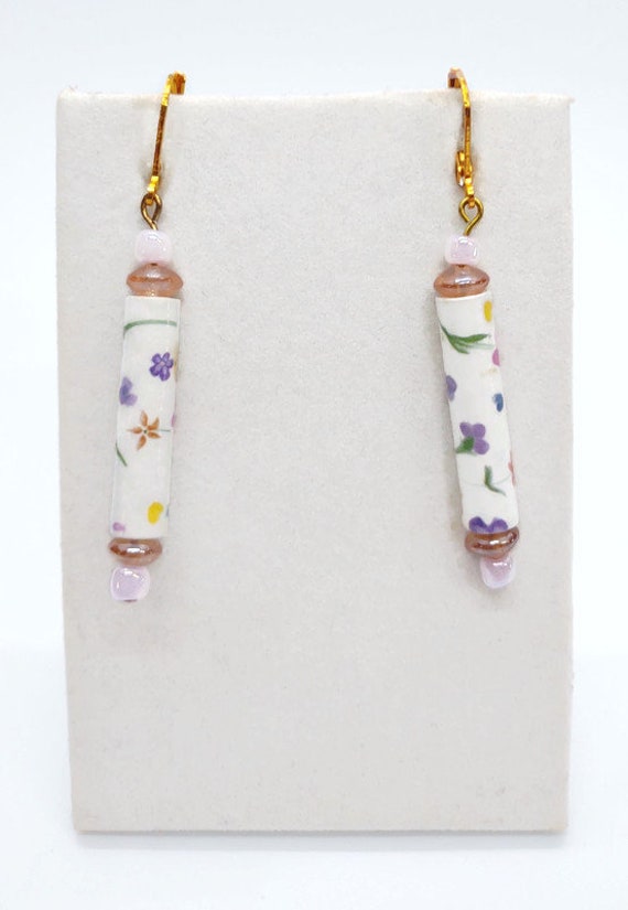 E-1676 Paper bead Floral Print Earrings