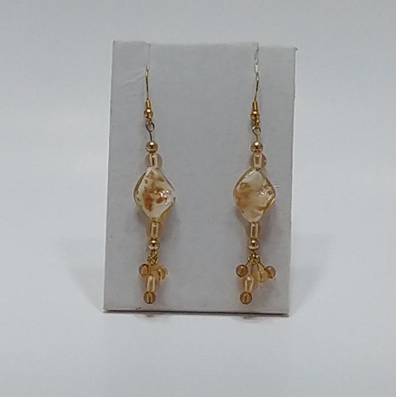 E-1535 Gold and White Earrings