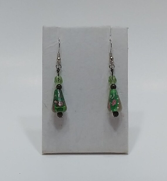 E-1531 Green Floral Earrings