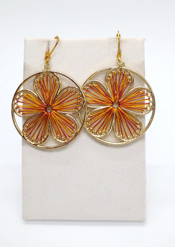 E-1695 Flower Silk Thread Earrings Handcrafted