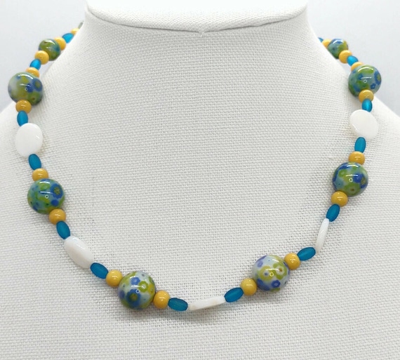 Handcrafted Glass and shell bead Necklace
