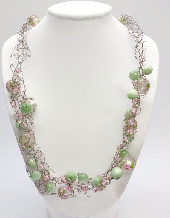 N-1511 Crochet Wire Necklace with Beads
