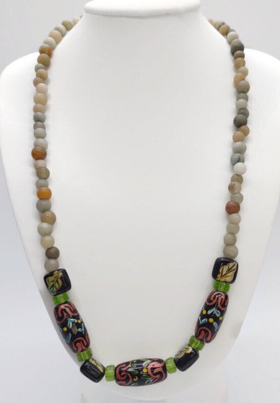 N-1634 Stone and Painted Bead Necklace