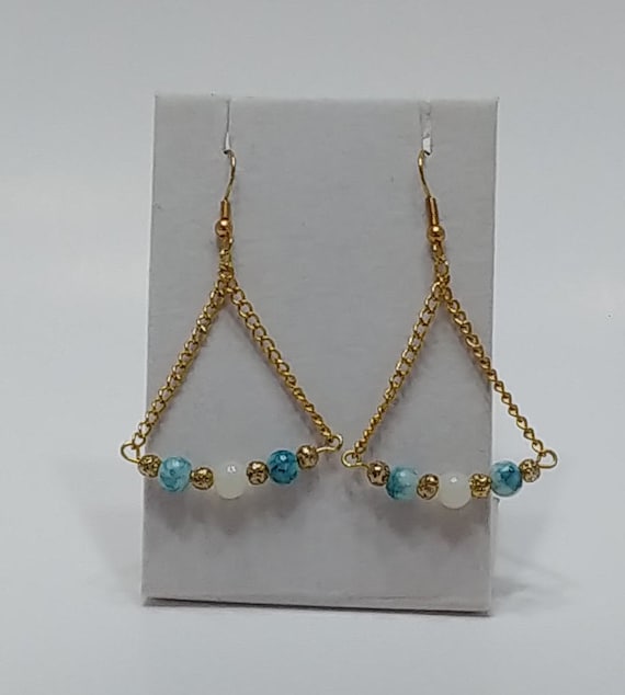 E-1529 Teal White and Gold Earrings