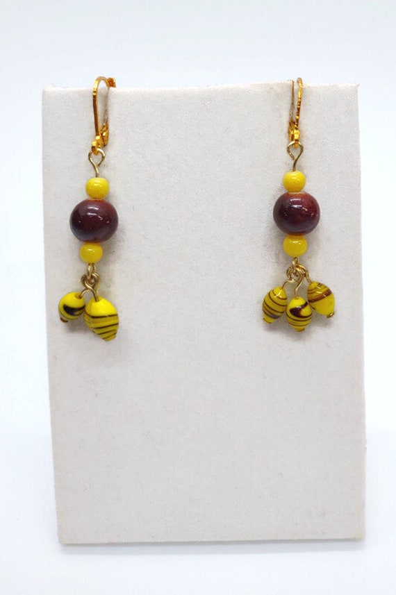 E-1691 Brown and Yellow Dangle Earrings