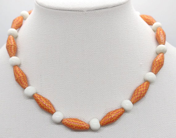 N-1639 Orange Paper Bead Necklace