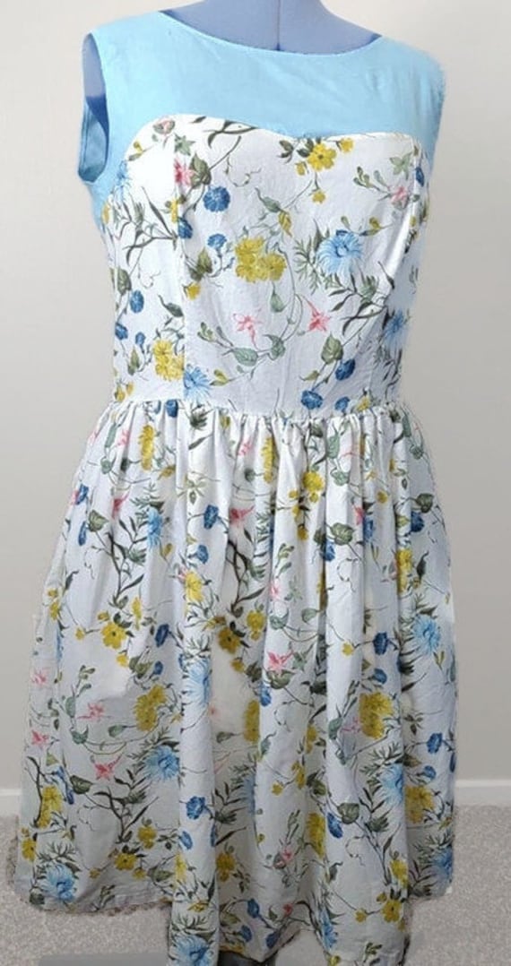 D-4105 Plus sized Light blue and white floral dress