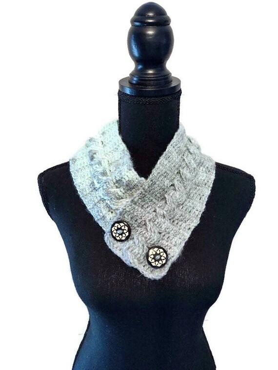 Crochet Button Scarf in Teal and Gray