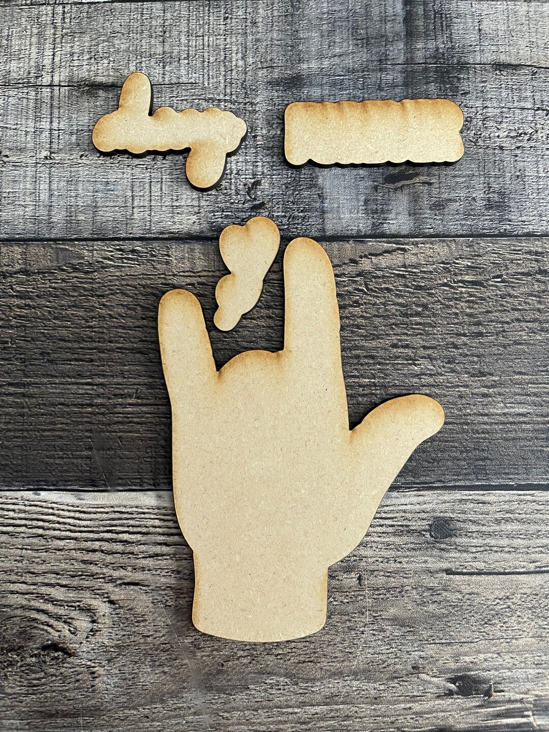 MDF ILY Hand Cutout Separated Heart Plus Always Cutout and Forever