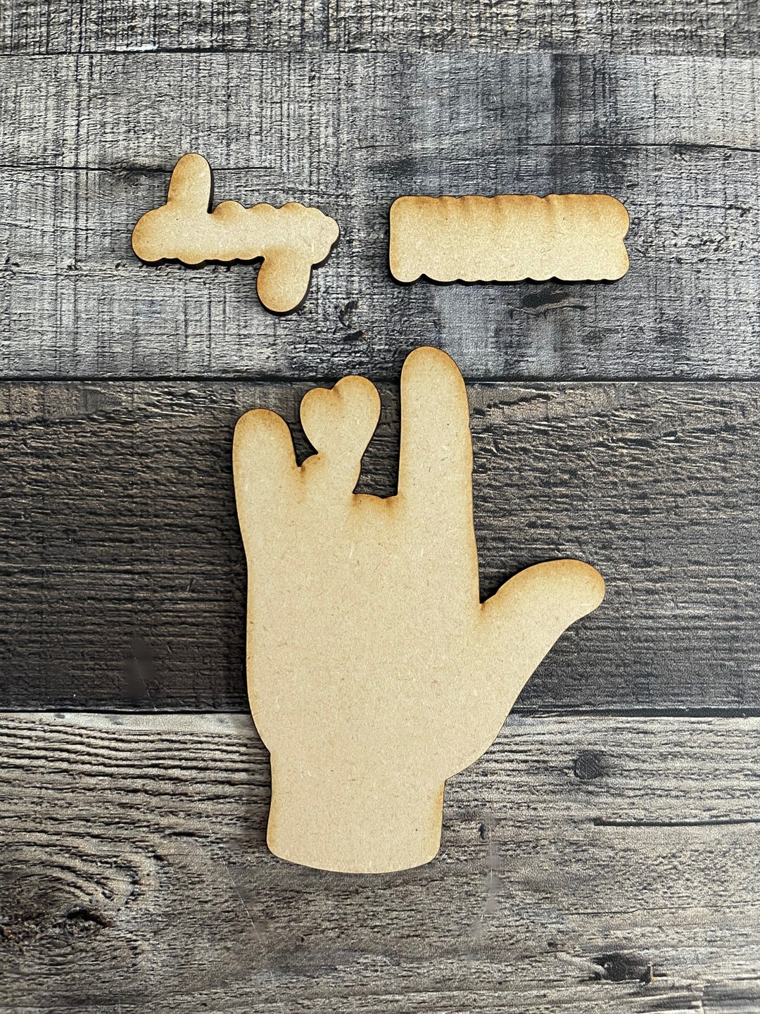 MDF ILY Hand Cutout Attached With Heart Plus Always Cutout and Forever