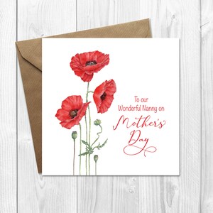 Mother's Day Card With Poppies, Personalised Mothering Sunday Card for ...