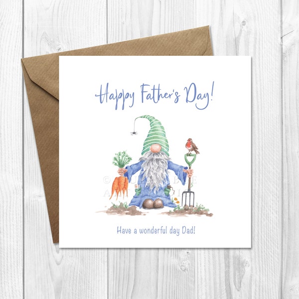 Personalised Father's Day card for gardener with garden gnome for Dad or grandad, cute card for allotment holder, Vegetable grower card