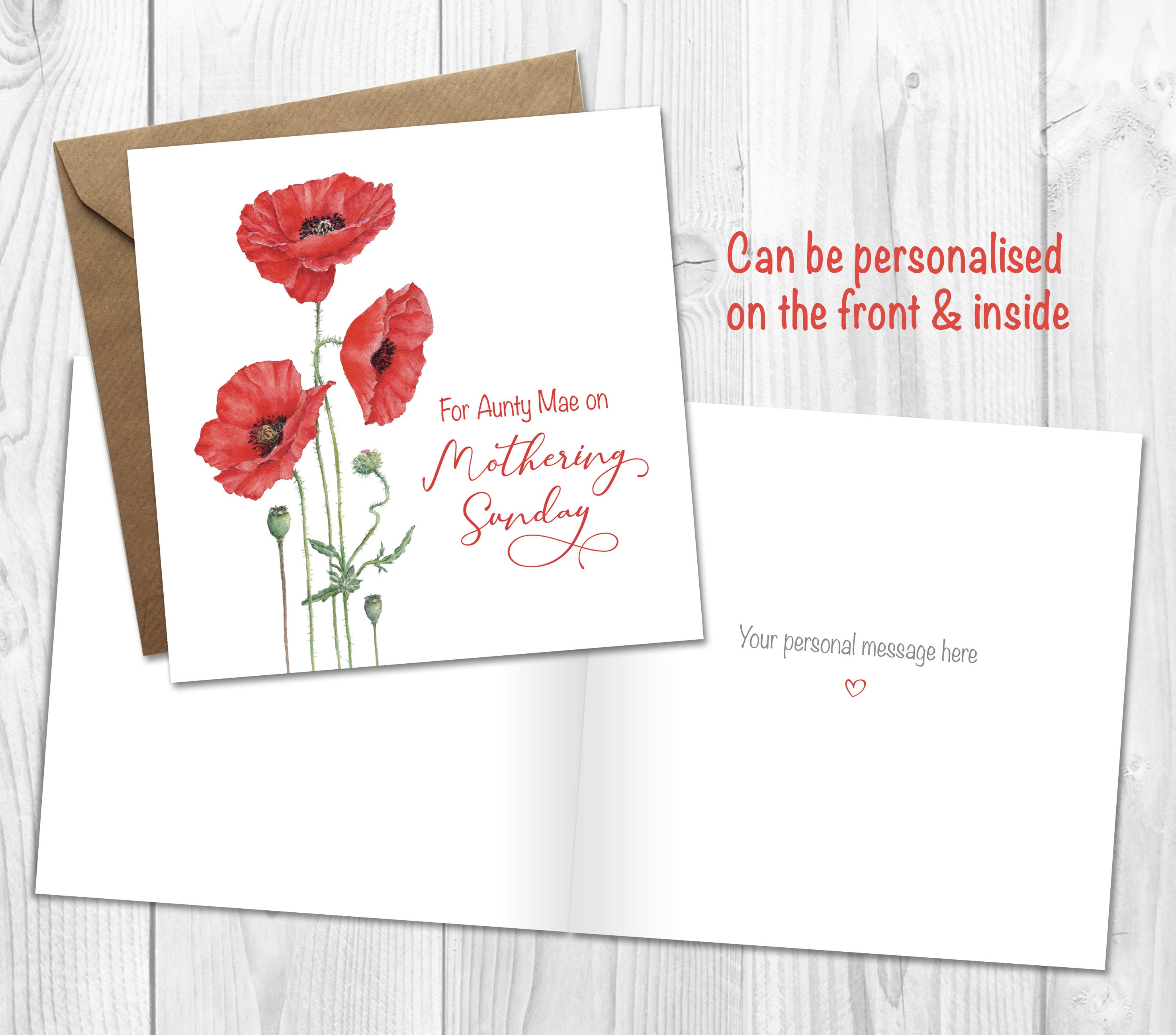 Mother's Day Card With Poppies Personalised Mothering - Etsy UK