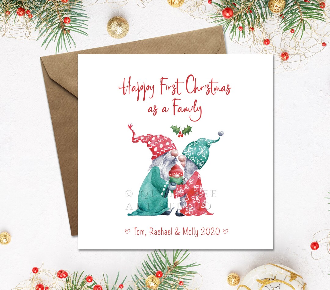Weihnachtskarte 'First Christmas As A Family Of 3' – Premium-Leinenkarton, 210x148 Mm
