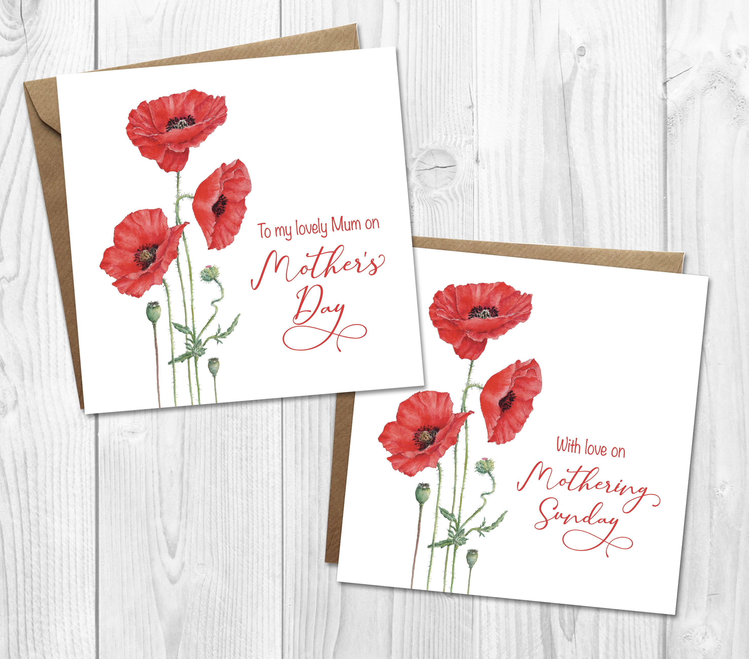 Mother's Day Card With Poppies Personalised Mothering - Etsy UK