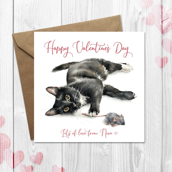 Black Cat Valentines Card, Personalised Valentines Day Card for Cat Lover, Cute Card from the Cat, Crazy Cat Lady Greetings Card