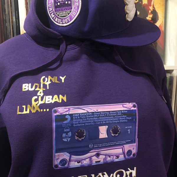 Raekwon Purple Tape OB4CL hoodie with album graphics. 90s hip-hop, Wu-Tang