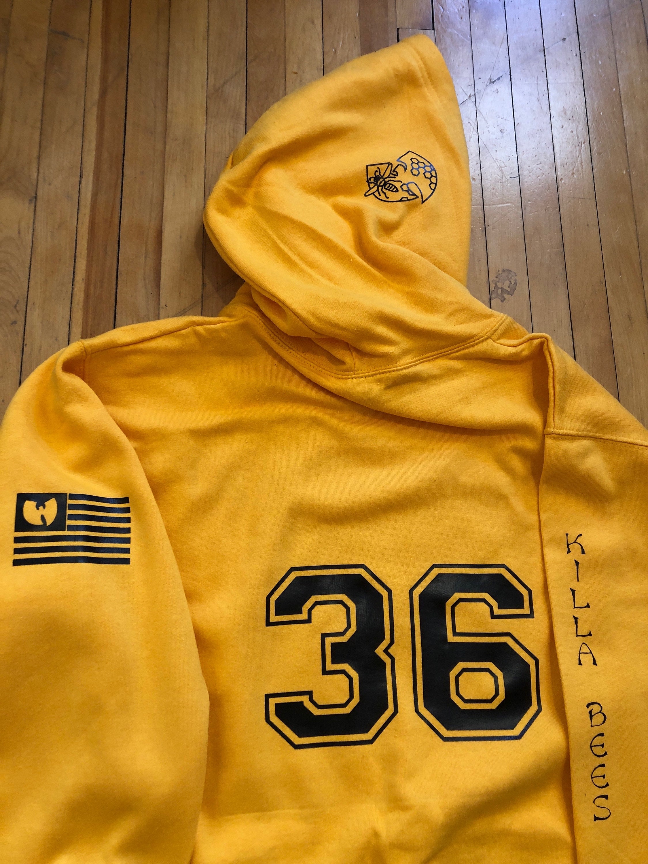 Wu-tang Killa Bees. Yellow Hoodie With Black Graphics. 90s Wu-tang Killa Bees. Yellow Hoodie With Black Graphics. 90s