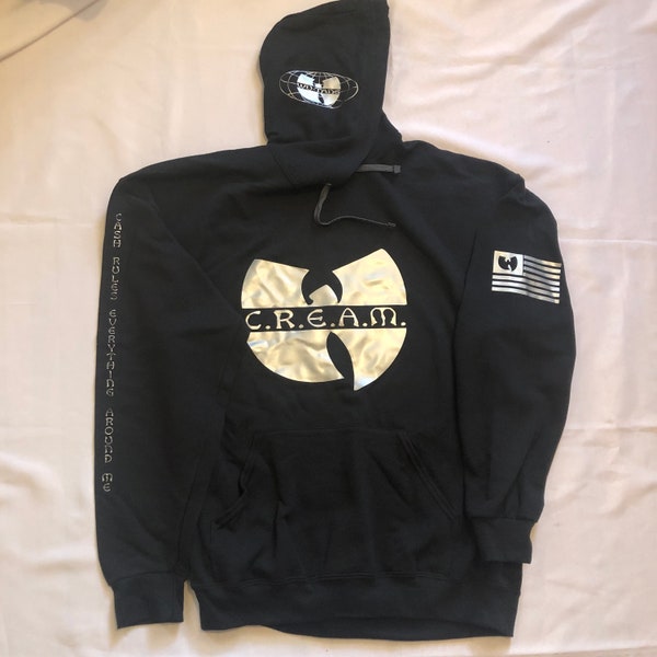 Wu-Tang - CREAM. Black hoodie with silver graphics. 90s hip-hop