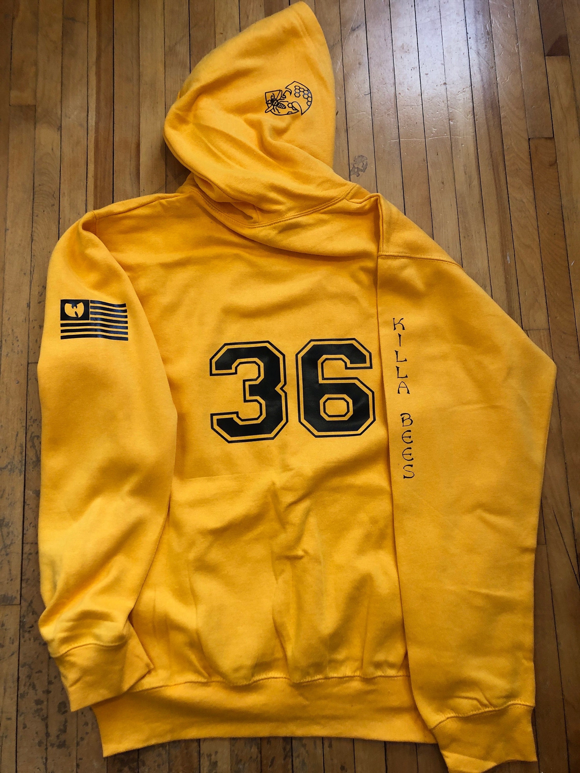 Wu-tang Killa Bees. Yellow Hoodie With Black Graphics. 90s Wu-tang Killa Bees. Yellow Hoodie With Black Graphics. 90s