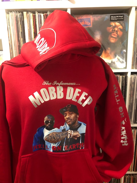 Mobb Deep Hoodie. Red Hell on Earth Hoodie With Silver Logo and Graphics. 90s Hip hop. Shook Ones Etsy