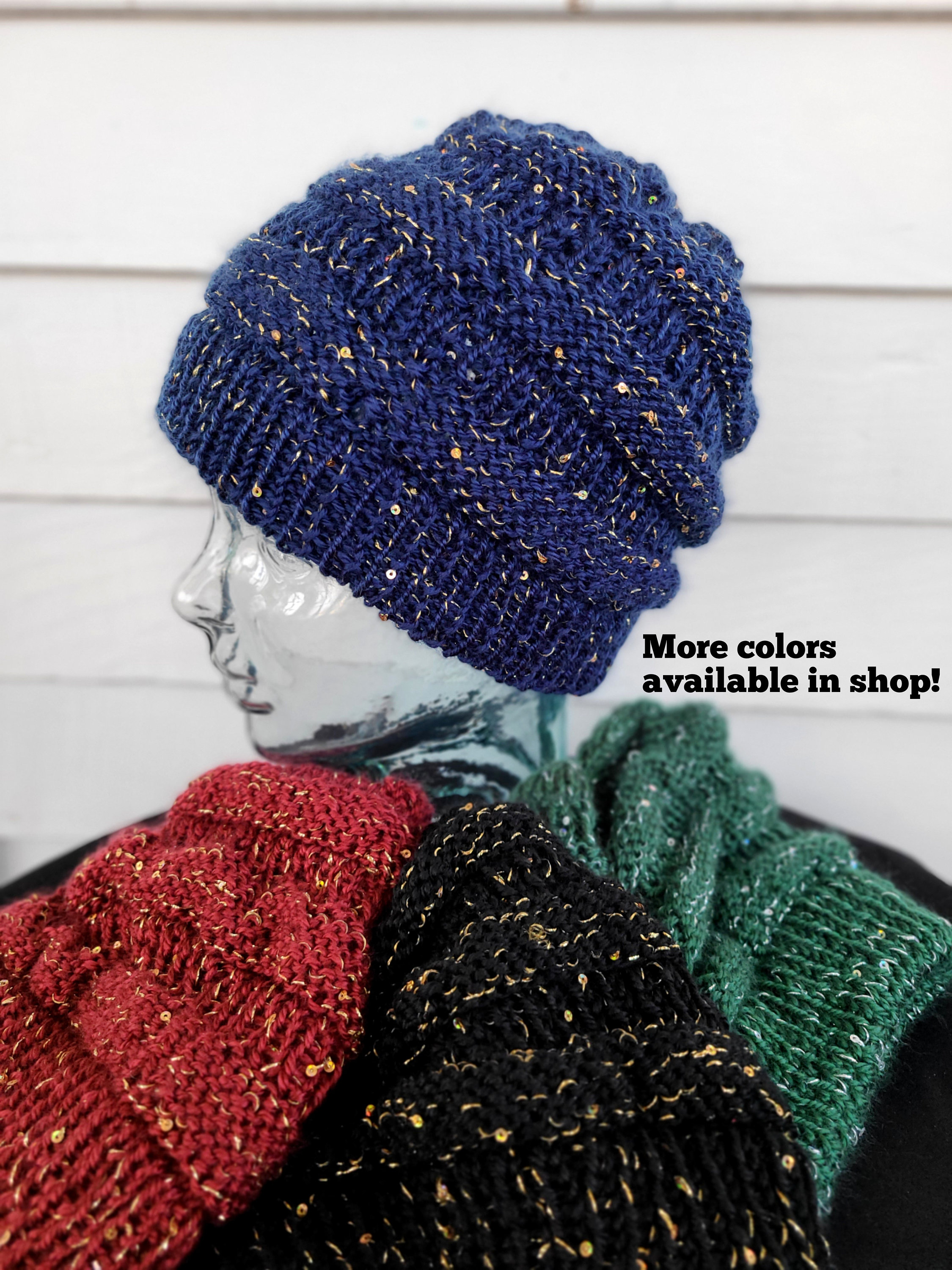 Gold sequin beanie hat with black sequin & navy blue beanie lotx3NFS do not buy Womens Winter Beanie Hat, Navy With Gold Sparkly Sequins  main image 4